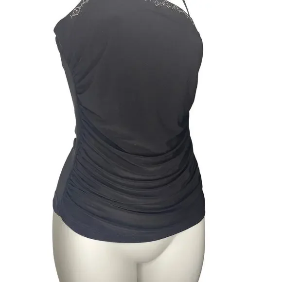 Vintage Black Rhinestone Neckline Spaghetti Strap Tank Top Women's Size Medium - Picture 5 of 6